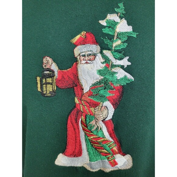 Vintage Fruit of the Loom Green Embroidered Santa Claus Christmas Sweatshirt‎ XL - Picture 3 of 9